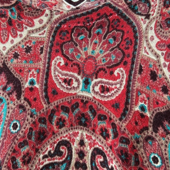 Talbot's Petites Paisley Print Merino Wool Pullover Lightweight Sweater w Cuffs - Picture 3 of 10